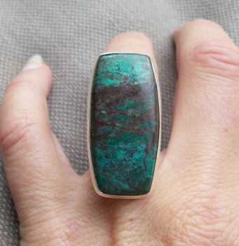 Zilveren ring met Sonora sunrise (chrysocolla met cupriet) 17.3 